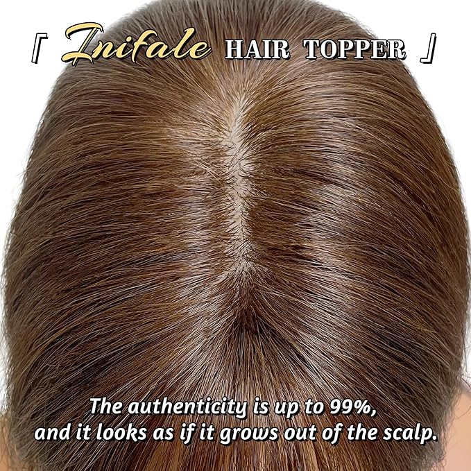 Hair Toppers for Women Clip in Bangs Real Human Hair,10 Inch 30g Brown Topper for Women 150% Density Silk Base Clip in Pieces Straight for Thin Daily Use