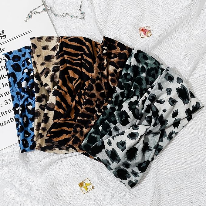 6-Piece Cute Headbands for Women, Stretchy Non Slip Thick Headband for Women’s Hair, Soft Elastic Head Bands for Yoga Running Sport Workout (Cheetah Print)