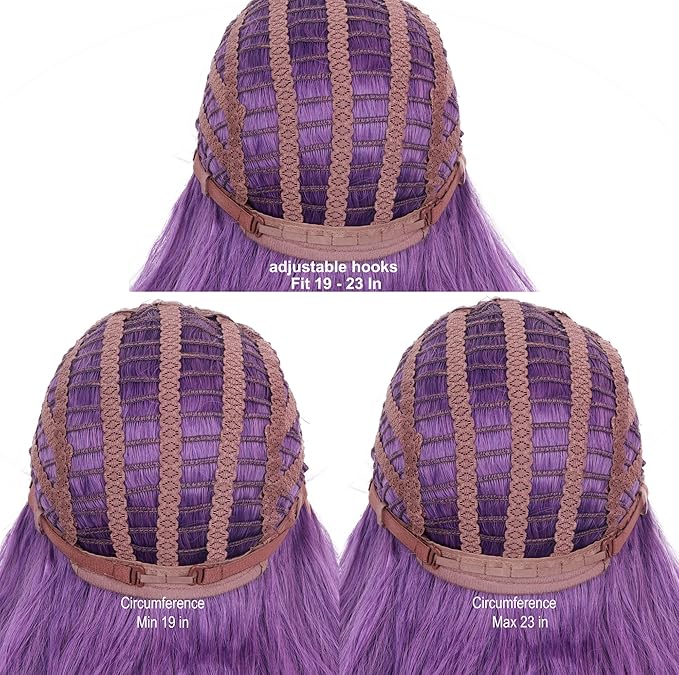 Purple Hair Wavy Wigs With Bangs For Women Synthetic Purple Wigs For Daily Use Everyday Wear.