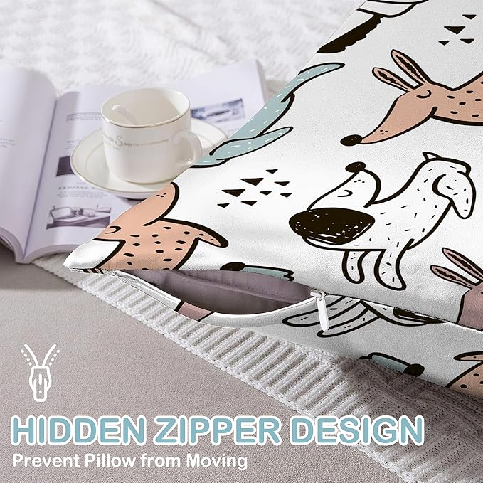 Cute Dogs Dog Satin Pillow Case Queen Size,Soft Pillowcases for Hair and Skin Similar to Silk,Pillowcases with Hidden Zipper Bedding Accessories,20X30 Inches,1 Pack