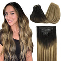 GOO GOO Clip in Hair Extensions Real Human Hair, Remy Human Hair Extensions Clip ins for Women, Natural Human Hair, 24inch 160g 7Pcs, 2/6/18 Balayage Brown to Dirty Blonde