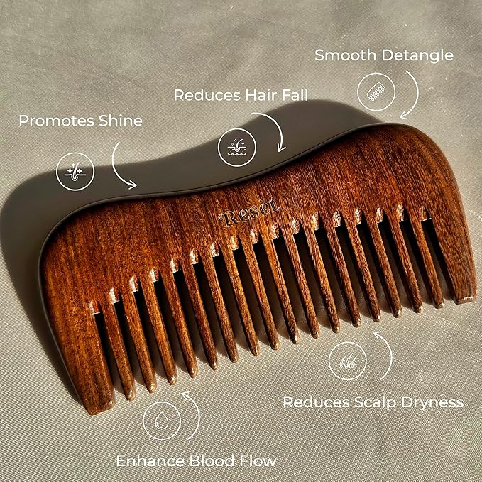100% Natural Handmade Sandalwood Comb | Soft Wide Tooth Wooden Comb for Wet and Dry Hair | Eco-Friendly Anti-Static Wooden Massage Comb | Wooden Hair Detangler for Men and Women