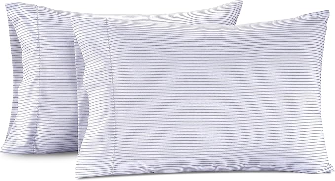 Lane Linen 100% Organic Cotton Pillow Cases Standard Size Set of 2 (20"x26") - Cotton Pillowcases Standard Size - Soft Pillow Cases Set of 2 - Standard Pillowcase Pack of 2 - Ticking Stripe Cobalt