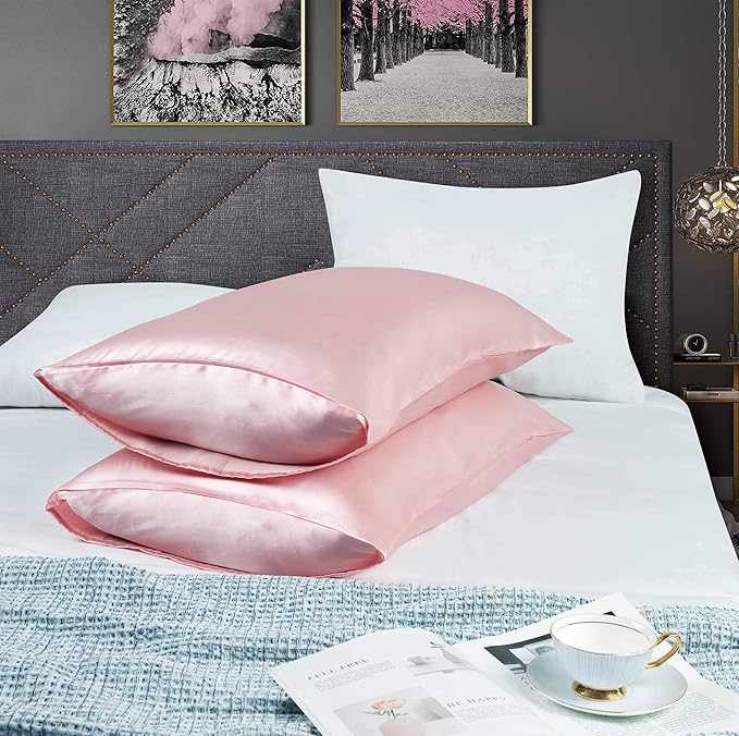 Tyfitb Satin Pillowcase for Hair and Skin, Coral Pillowcases Set of 2, Cooling Pillow Cases Standard Size(20×26 Inches), Soft Luxury Satin Pillowcase with Envelope Closure