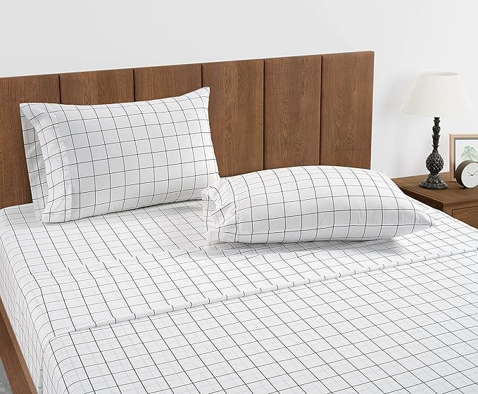 Lane Linen 100% Organic Cotton Pillow Cases Standard Size Set of 2 (20"x26") - Cotton Pillowcases Standard Size - Soft Pillow Cases Set of 2 - Standard Pillow Case Pack of 2 - Windowpane Charcoal