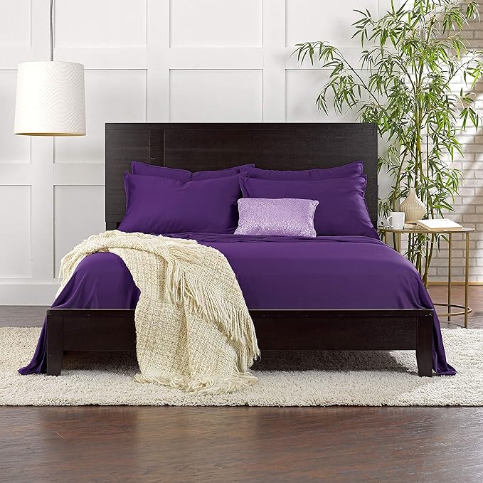 Queen Pillowcases by Pure Bamboo, Genuine 100% Organic Viscose Derived from Bamboo, Luxuriously Soft & Cooling, Double Stitching, Envelope Closure (2 Queen Pillowcases, Purple)