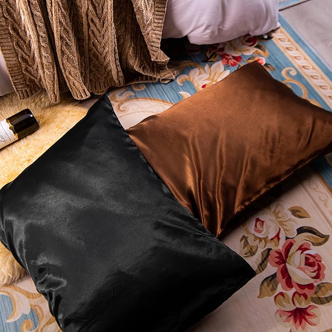 NTBAY 12 Pack Satin King Pillowcases for Hair and Skin, Luxurious and Silky Pillow Cases with Envelope Closure, 20 x 36 Inches, Black
