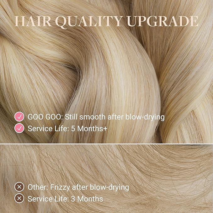 GOO GOO Tape in Hair Extensions Human Hair, 60A Platinum Blonde, 26inch 60g 20pcs, Skin Weft Seamless Invisible, Silky Straight with Thick Ends, Remy Human Hair