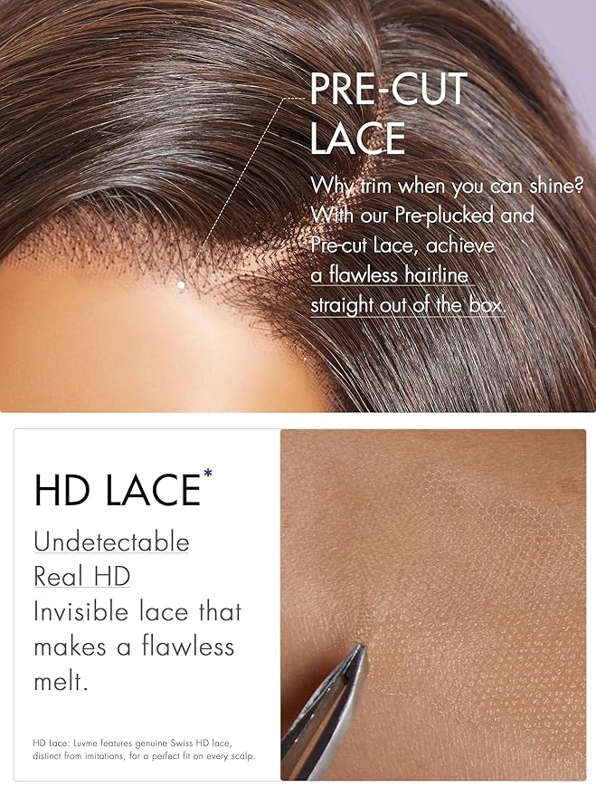 LUVME HAIR 10 Inch Brown Ombre Highlight Bob Wig Human Hair Pre Cut Glueless HD Lace Closure Wigs, Big Curly Mature Boss Left C Parted Wig For Women