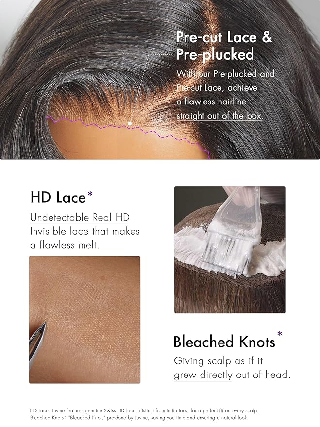 LUVME HAIR Loose Wave Bob Real 100% Human Hair Short Wigs Glueless Pre Cut Plucked Hd Lace Wig Ready To Go Natural Color Bleached Knots Side Part Black Wigs 12 Inches
