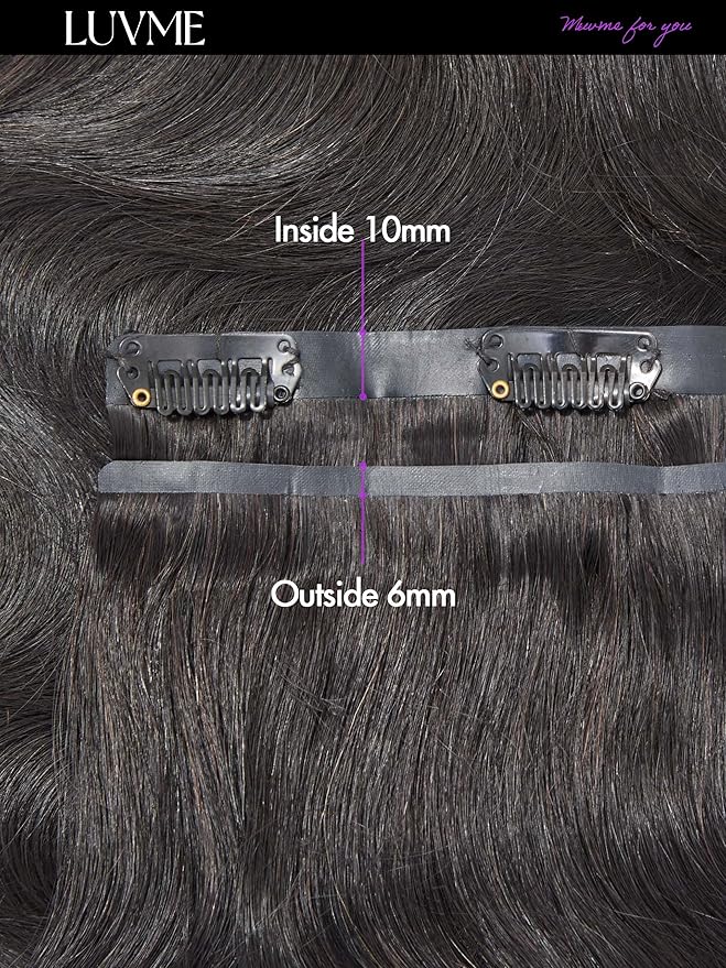 LUVME Body Wave Seamless 110g 7Pcs Clip in Hair Extensions Full Max with 24inch Remy Human Hair Extensions, Natural Black 100% Real Soft Hair