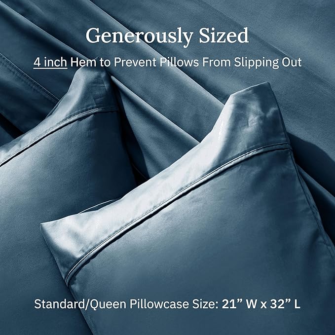 California Design Den Standard Queen Size Pillowcase Set - 400 Thread Count, 100% Cotton Sateen, Set of 2 Pillow Covers, Soft and Breathable - Peacock Blue
