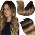 LaaVoo Tape in Extensions Human Hair 24 Inch Real Hair Extensions Tape in Ombre Dark Brown to Medium Brown Mix Caramel Brown 20pcs 50 Grams