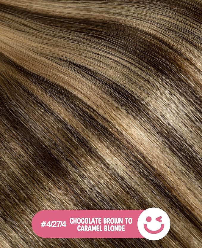 Youngsmile Invisible Tape in Hair Extensions Human Hair Balayage #4/27/4 Chocolate Brown to Caramel Blonde 20pcs 30g 14 Inch Injection Tape in Hair Extensions Human Hair (#4/27/4,14'')