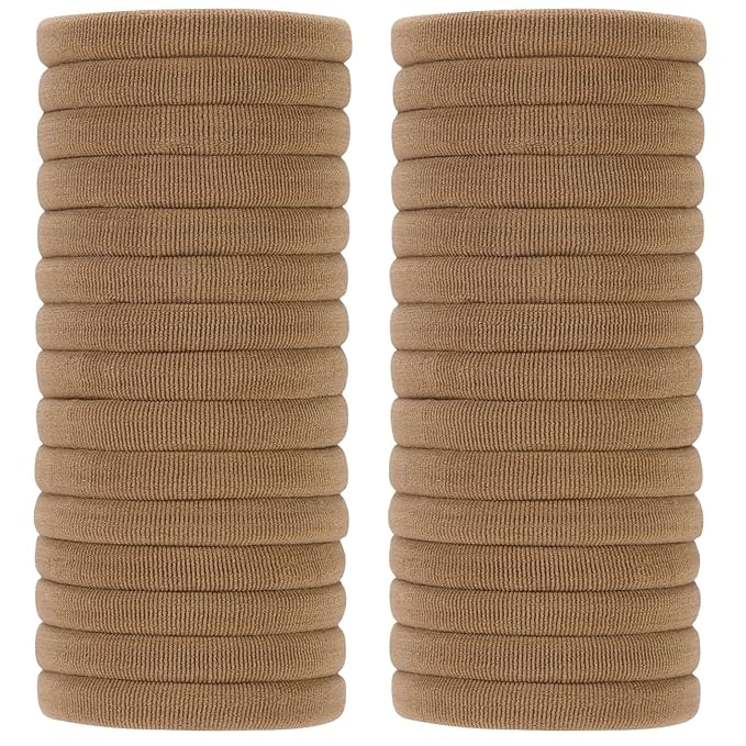 60 Pcs 2 Inch Light Brown No Damage Hair Ties for Women Thick Hair, Large Soft Seamless Nylon Fabric Elastic Hair Ties Ponytail Hair Holders Hair Elastics Hair Band for Women