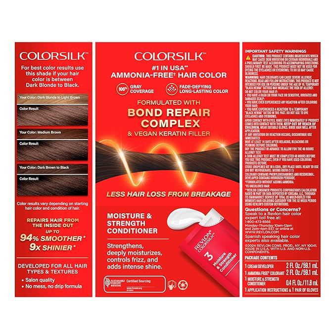 Revlon ColorSilk with Bond Repair Complex, Black Permanent Hair Color, 100% Gray Coverage, Ammonia Free Hair Dye, Vegan Keratin, 20 Brown Black (Pack of 3)