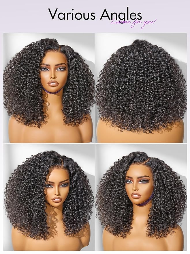 LUVME HAIR 100% Real Human Hair Wig Lace Frontal Deep Curly 18 inches Drawstring Cap Glueless HD Lace Wigs Human Hair Pre Plucked Pre Cut, Curly Wig Human Hair Ready to Go Wig