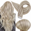 Full Shine Remy Tape in Hair Extensions 22Inch Double Sided Tape in Extensions Seamless Skin Weft Silky Straight Real Human Hair Extension Piano Color 18/613 Extension 50G 20Pcs Adhesive Tapes