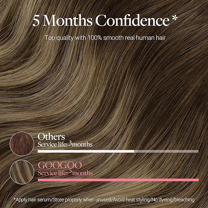 GOO GOO Clip in Hair Extensions Real Human Hair, Remy Human Hair Extensions Clip ins for Women, Natural Human Hair, 22inch 120g 7Pcs, 4/27/4 Balayage Chocolate Brown to Caramel Blonde