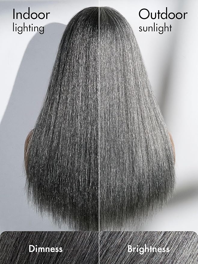 LUVME HAIR 16 Inch Grey Salt & Pepper Silky Straight Wig Human Hair Glueless HD Lace Bob Wig with Mix Grey Color, pre plucked pre cut Lace Ready to Go Wigs For Women