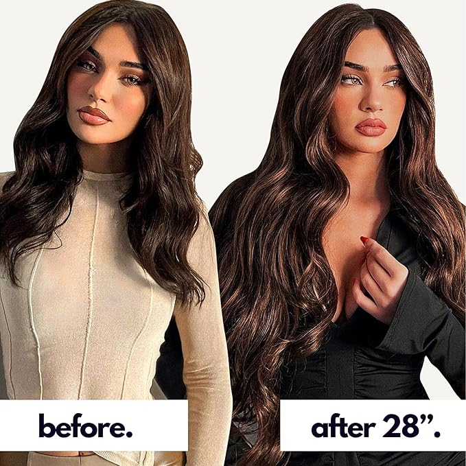 Irresistible Me Real Human Hair Extensions Clip Ins – 100% Human Hair Clip In Extensions for Length & Volume – Invisible Extension – Heat Resistant & Dyeable – Medium Brown, 14 Inches