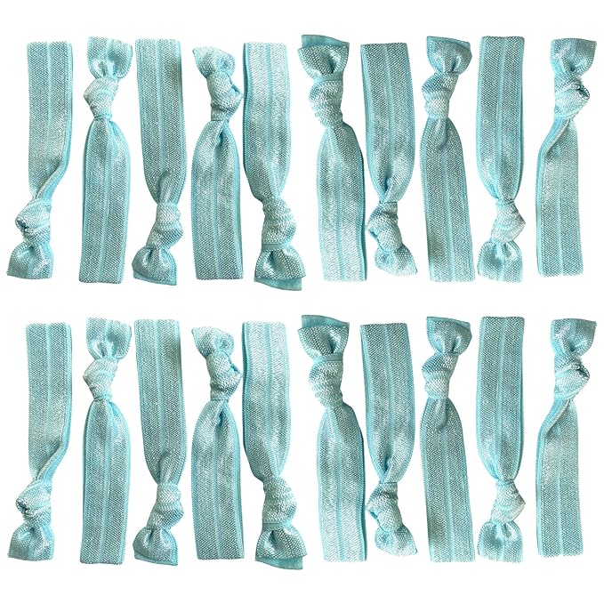 Kenz Laurenz Hair Ties Ponytail Holder Set No Crease Ribbon Bands - 20 Count - Light Blue