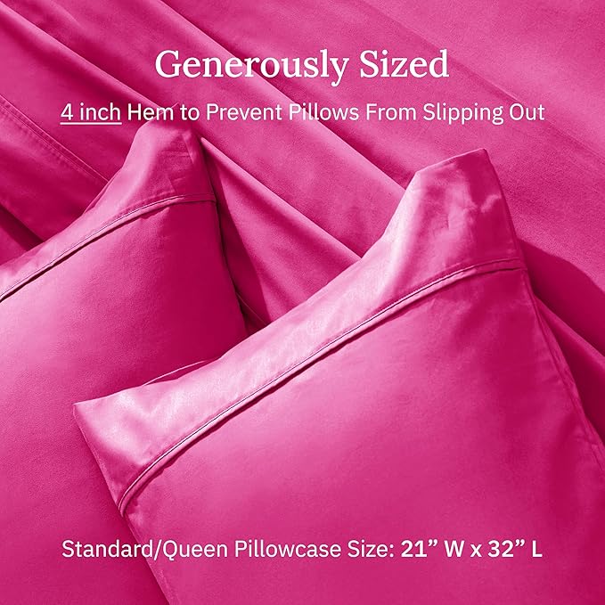 California Design Den Standard/Queen Size Pillow Cases Set of 2-400 Thread Count Sateen, Natural 100% Cotton Pillow Cases Standard Size, Soft, Roomy and Breathable - Hot Pink
