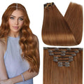 Full Shine Auburn Brown Clip in Hair Extensions Auburn Hair Extensions Clip ins for Straight Hair for White Women Triple Weft 16 Inch 7 Pcs 120 G