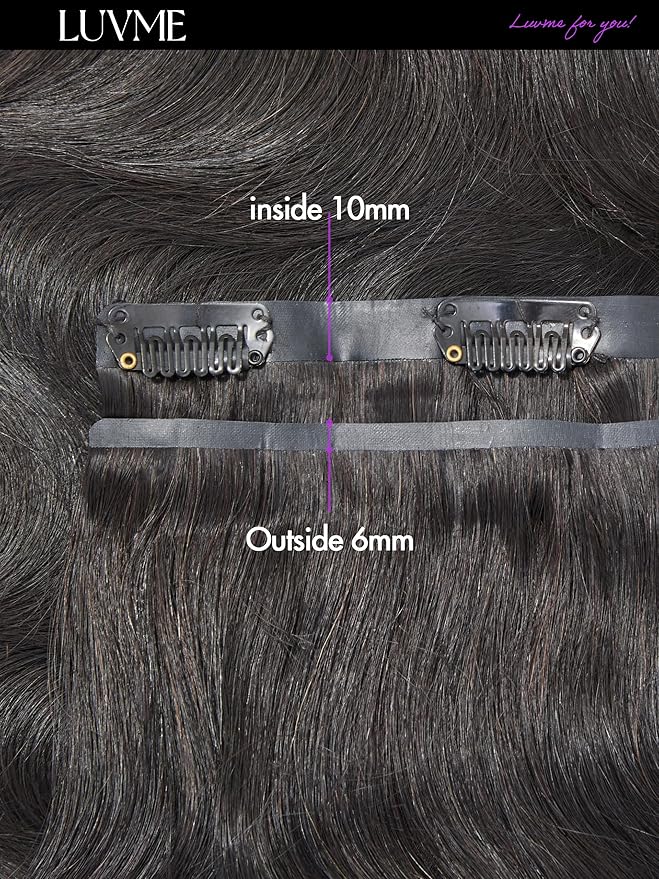 LUVME Body Wave Seamless 2 Pack 220g 14Pcs Clip in Hair Extensions Full Max with 24inch Remy Human Hair Extensions, Natural Black 100% Real Soft Hair