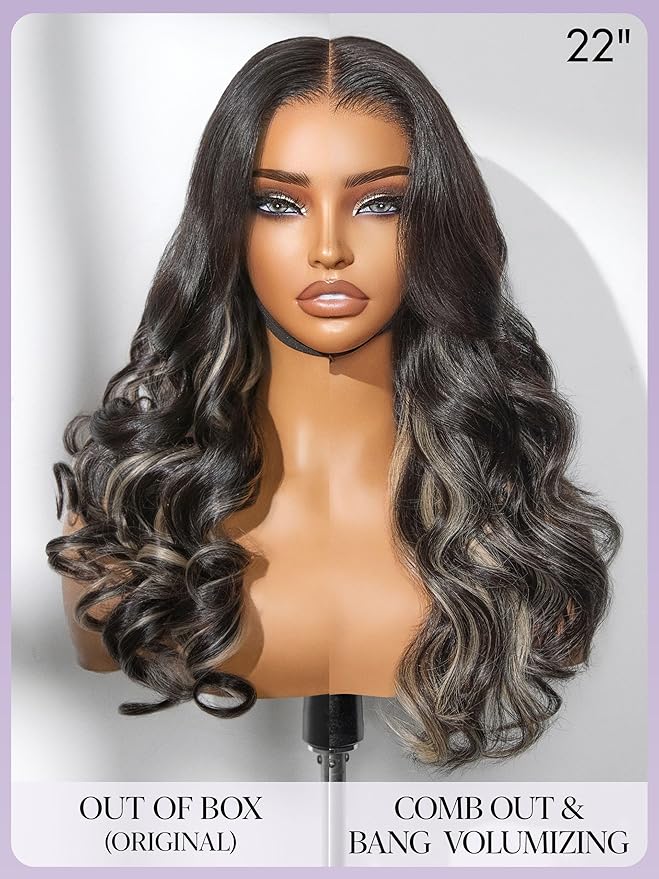 LUVME HAIR 7x6 HD Lace All-Day Comfort Wig 200% Density Hair PartingMax Lace Wigs Mix Blonde Highlight Color Loose Body Wave Lace Front Wigs Human Hair Pre Cut Plucked Lace Frontal Glueless 18 Inches