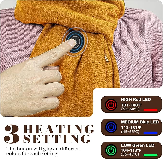 EN'DA professional Heated Scarf for Women and Men with Rechargeable Battery, Winter Electric Scarf for Cold Weather