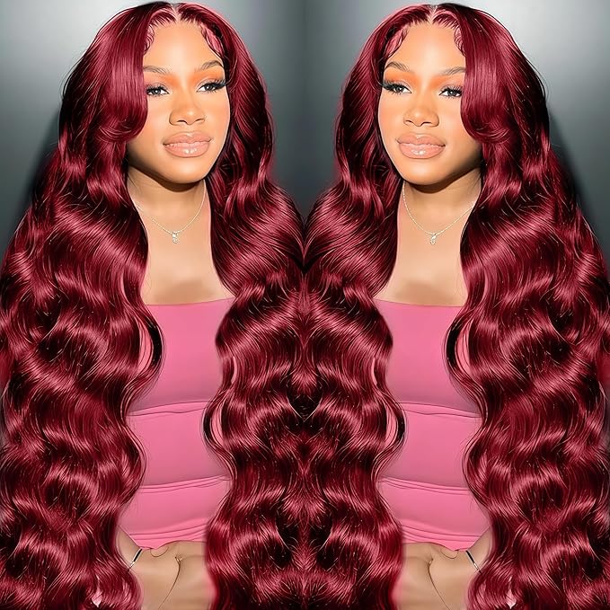 99J Burgundy Wig Human Hair 13x4 Body Wave Lace Front Wigs Human Hair 180 Density Pre Plucked Glueless Wine Red Colored Lace Front Wig for Women 22inch