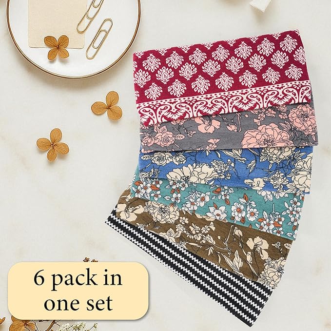 Boho Headbands for Women 6 Pack Non-Slip Fashion Elastic Hair Bands, Boho Head Bands Stretchy Soft Cloth Sweat Band, Workout Athletic Headbands for Yoga Running Gym Sports