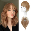 Hair Toppers for Women Real Human Hair - 360° Coverage Light Brown Clip In Topper with Bangs for Thinning Hair Upgraded 4×6 cm Silk Base Ideal for Everyday Use