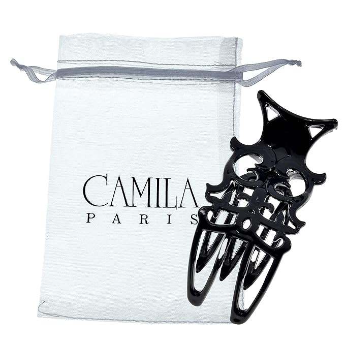Camila Paris NV74 French Hair Clip for Women, Hair Side Clips, 3 inch Girls Hair Claw Clips Jaw Fashion Durable Styling Hair Accessories for Women, Strong Hold No Slip Grip, Made in France. Black
