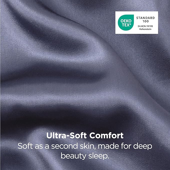 Bedsure Satin Pillowcase 2 Pack Similar to Silk Pillow Cases Standard Size, Pillow Case for Sleeping Women with Envelope Closure, Gifts for Women Men, Blue Granite, 20x26 Inches, 2pcs