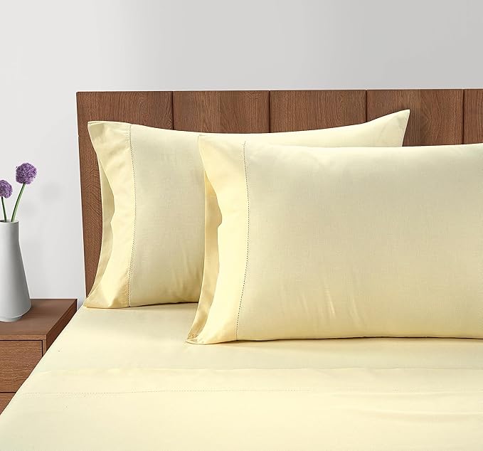 Lane Linen 100% Organic Cotton King Size Pillow Cases Set of 2 (20''x36'') Pure Organic Cotton Pillowcases Light Yellow