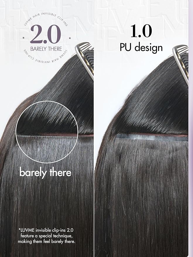 LUVME Invisible Clip in Hair Extensions Body Wave Real Human Hair, Remy Hair Clip ins for Women, Natural Human Hair, 24 inch 110g 6Pcs, Natural Black