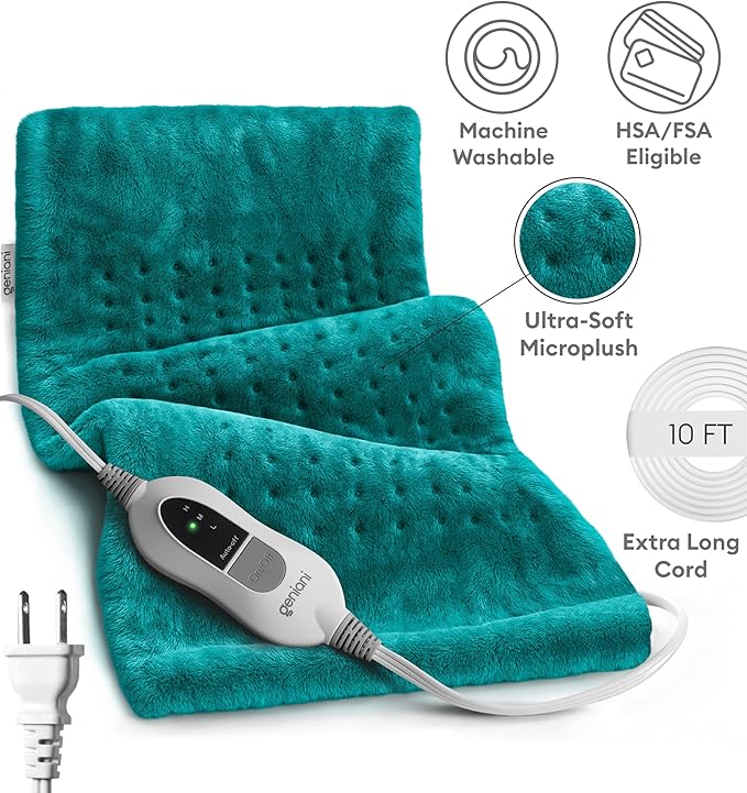 GENIANI XL Electric Heating Pad for Back Pain & Cramps Relief, Electric Throw, Birthday Christmas Gifts for Women, Men Auto Shut Off, Machine Washable, Heat Pad for Neck & Shoulder (Viridian Green)