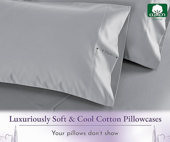 California Design Den Pillow Cases Standard Size Set of 2-1000 Thread Count Sateen, Soft & Thick 100% Cotton Standard/Queen Size Pillow Case Set, Durable - Light Grey