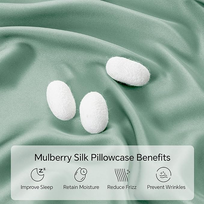 INFIIXSO Mulberry Silk Pillowcase for Hair and Skin, Silk Pillow Cases Standard Size with Hidden Zipper 20x26 Inches, Super Smooth and Soft Cooling Pillow Cases for Hot Sleepers(Mint Green, 1 Pack)