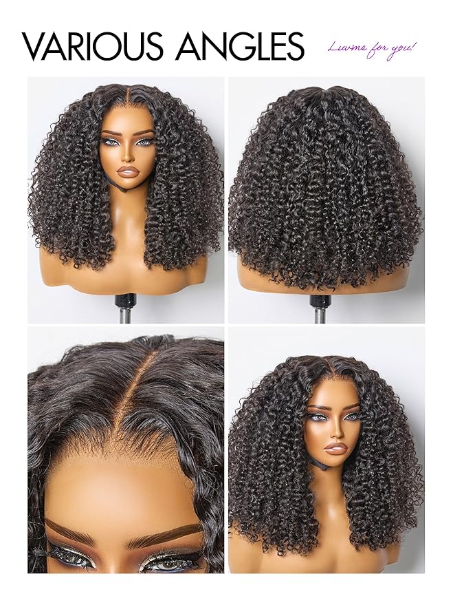 LUVME HAIR 7x6 HD Lace All-Day Comfort Wig PartingMax Lace Wigs Messy Curly Lace Front Wigs Human Hair Pre Cut Plucked Lace Frontal Glueless 16 Inches Natural Black Color