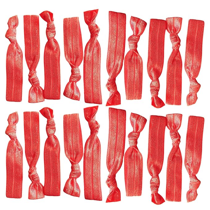 Kenz Laurenz Hair Ties Ponytail Holder Set No Crease Ribbon Bands - 20 Count - Coral