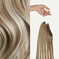 Luxy 100% Remy Human Hair – Halo Clip-In Hair Extensions –Natural Looking Volume & Length - One-Piece - Easy 5-Min Application 140 grams 16" Natural Blonde Balayage