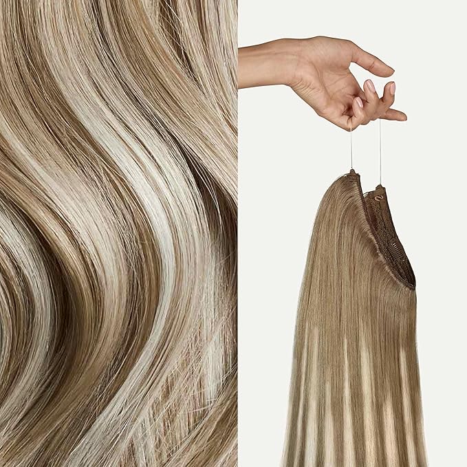 Luxy 100% Remy Human Hair – Halo Clip-In Hair Extensions –Natural Looking Volume & Length - One-Piece - Easy 5-Min Application 140 grams 16" Natural Blonde Balayage