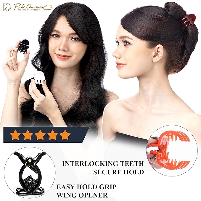 RC ROCHE ORNAMENT 12 Pcs Small Hair Clips for Women 1.3" Inch Thick or Thin Hair Jaw Clamps Secure Strong Hold No Slip, Medium Black