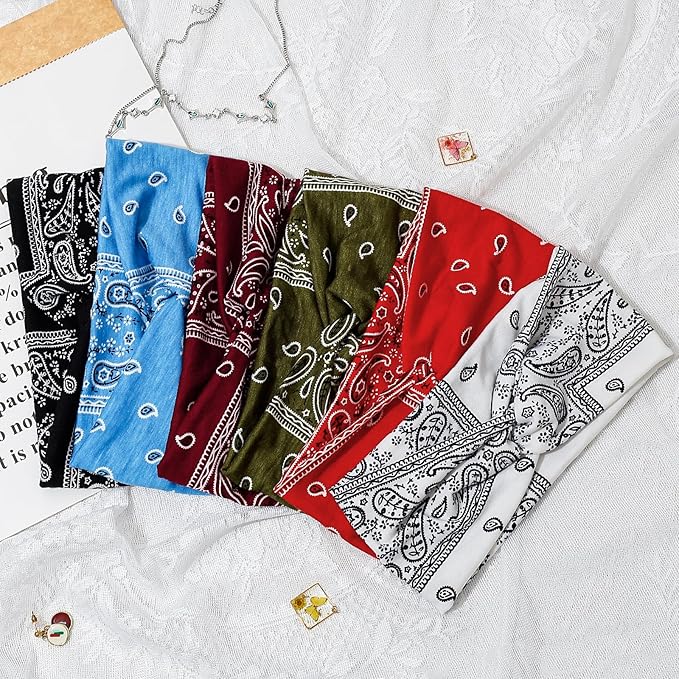 6-Piece Cute Headbands for Women, Stretchy Non Slip Thick Headband for Women’s Hair, Soft Elastic Head Bands for Yoga Running Sport Workout (Boho Style)