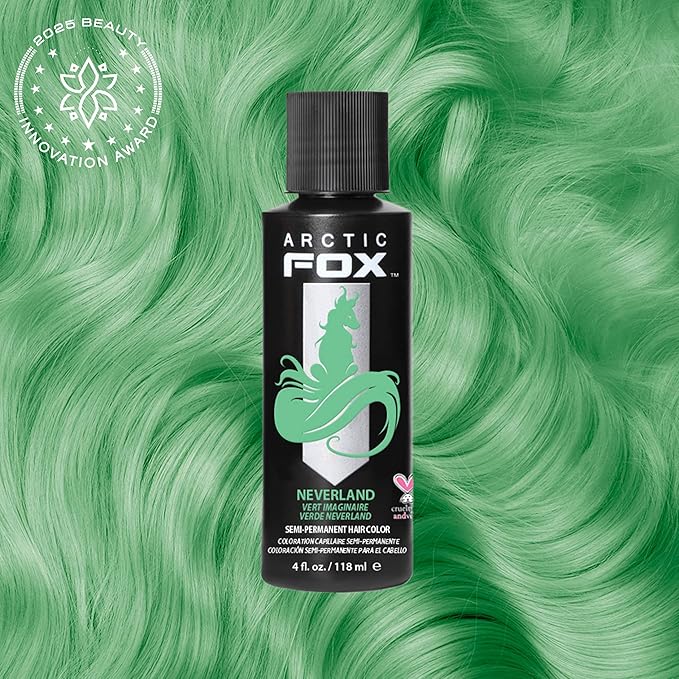 Arctic Fox Semi-Permanent Hair Color Dye, Vegan & Cruelty-Free, Pastel Mint Green, Conditioning, Ammonia-Free, Peroxide-Free, Neverland, 4 Fl Oz (Pack of 2)