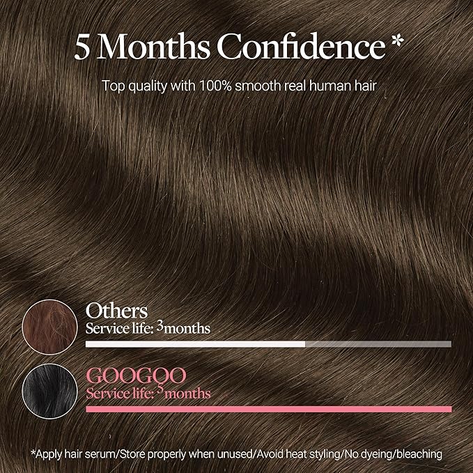 GOO GOO Clip in Hair Extensions Real Human Hair, Remy Human Hair Extensions Clip ins for Women, Natural Human Hair, 14inch 120g 7 Pcs, #4H Light Chocolate Brown