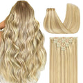 GOO GOO Clip in Hair Extensions Real Human Hair, Remy Human Hair Extensions Clip ins for Women, Natural Human Hair, 16inch 110g 7Pcs, 18D/22F Dirty Blonde Highlights